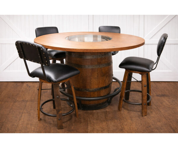 56" Round Barrel Table w/ Glass Top & 4 Barstools